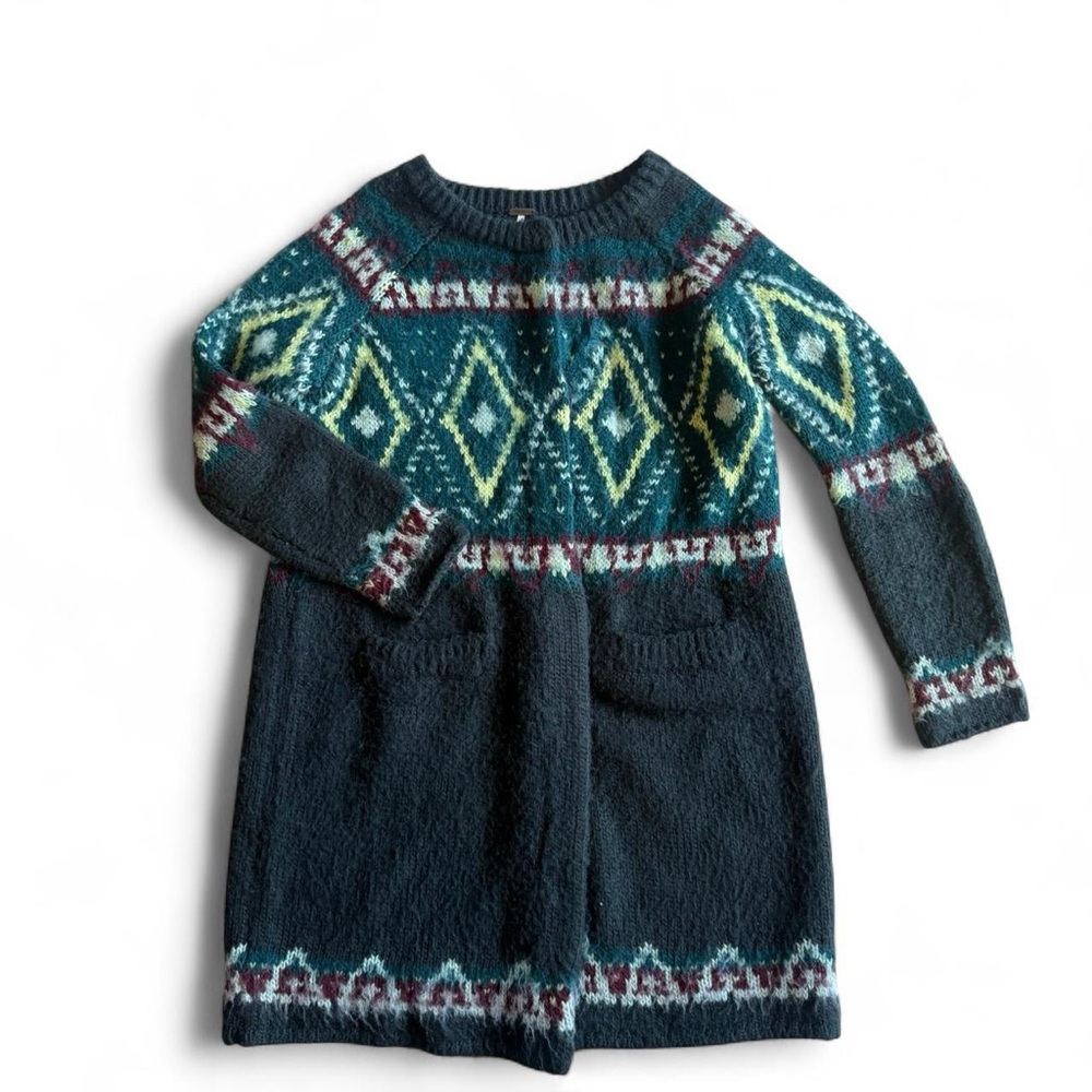Free People Mohair Blend Maroon and green knitted cardigan